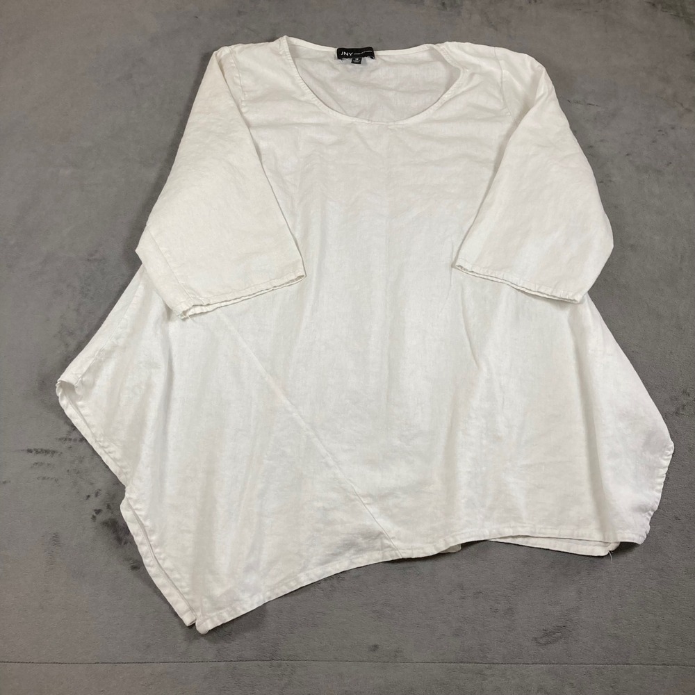 Jones New York JNY Womens 1X White Linen Blend Asymmetric Sharkbite Tunic Top